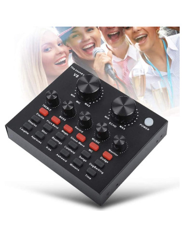 Tarjeta de Sonido Externa V8 USB Mezclador de Audio KTV