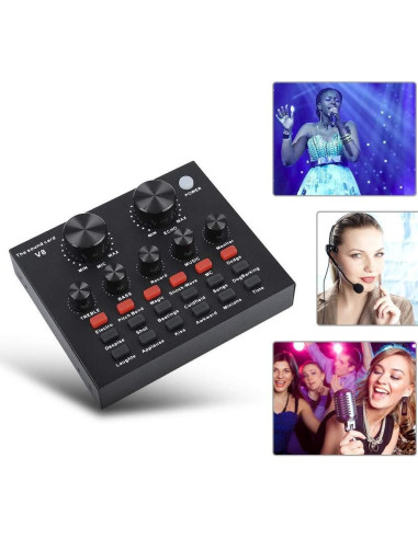 Tarjeta de Sonido Externa V8 USB Mezclador de Audio KTV