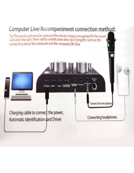 Tarjeta de Sonido Externa V8 USB Mezclador de Audio KTV