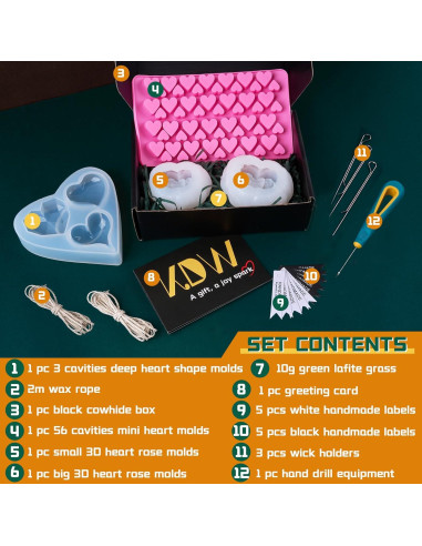 Kit de Velas DIY KDW - Moldes de Silicona Corazón 22 Piezas
