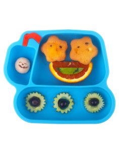 Plato de Silicona para Bebés Linowos - Antideslizante Azul