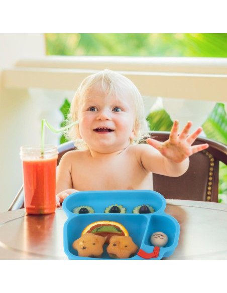Plato de Silicona para Bebés Linowos - Antideslizante Azul