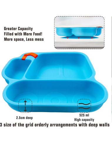 Plato de Silicona para Bebés Linowos - Antideslizante Azul