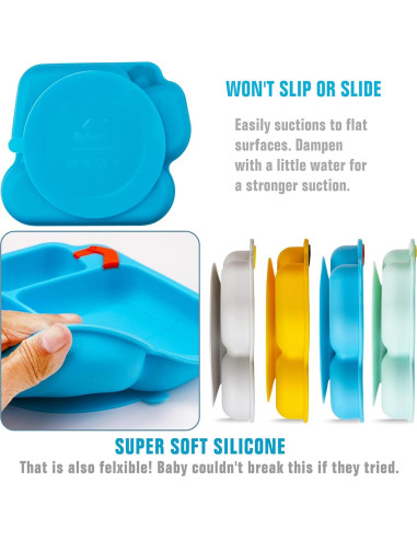 Plato de Silicona para Bebés Linowos - Antideslizante Azul
