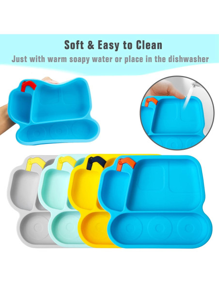 Plato de Silicona para Bebés Linowos - Antideslizante Azul