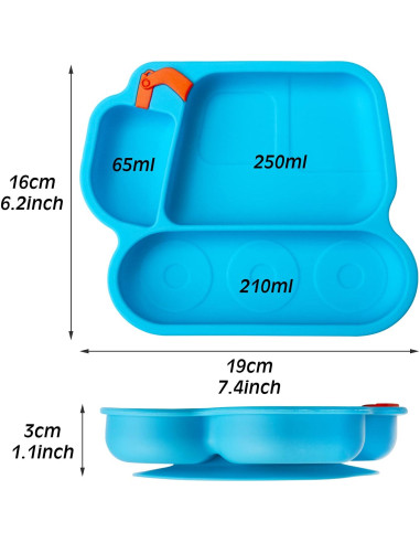 Plato de Silicona para Bebés Linowos - Antideslizante Azul