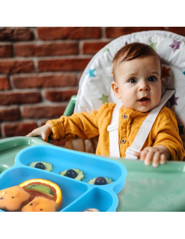 Plato de Silicona para Bebés Linowos - Antideslizante Azul