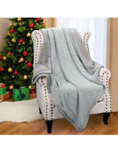 Manta Reversible Sherpa Catalonia 127x152 cm Aqua y Gris 2