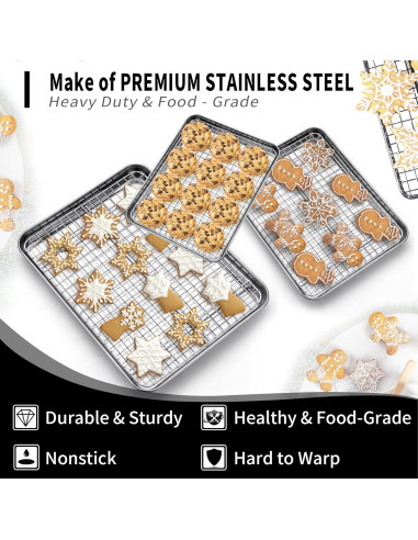 Juego de Bandejas para Hornear CEKEE 6 Piezas Acero Inoxidable