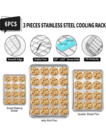 Juego de Bandejas para Hornear CEKEE 6 Piezas Acero Inoxidable