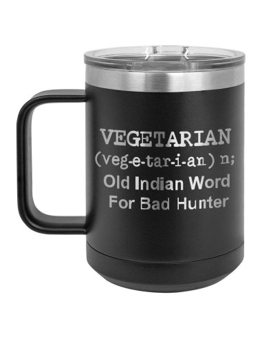 Taza de café aislada 15 oz BBQ Fans negra con tapa deslizante