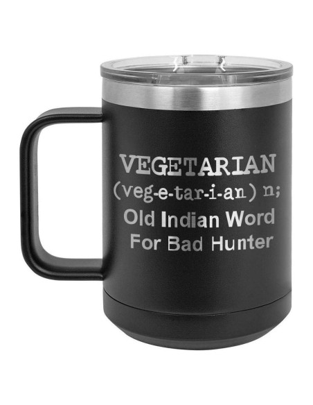 Taza de café aislada 15 oz BBQ Fans negra con tapa deslizante