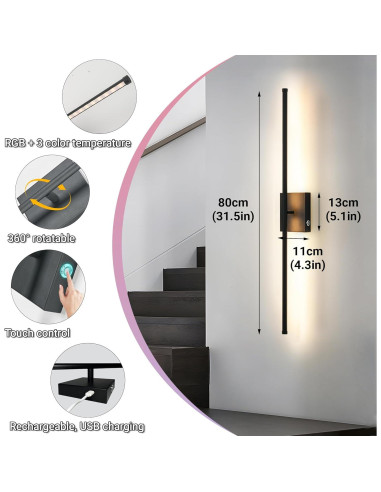 Juego de 2 Lámparas de Pared Inalámbricas Civaza 80cm RGB