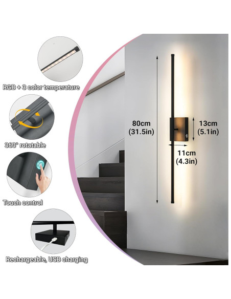 Juego de 2 Lámparas de Pared Inalámbricas Civaza 80cm RGB