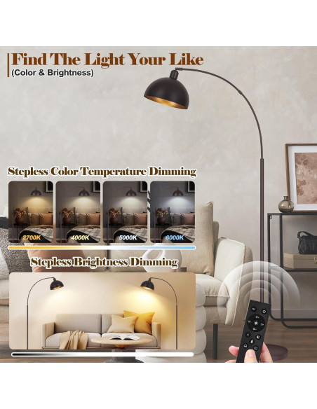 Lámpara de Pie Arco Regulable VenzBlomia 70" Bronce LED 9W