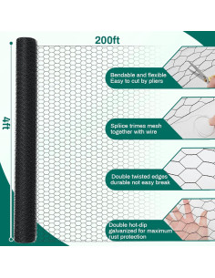 Malla de Alambre de Gallinero GlikCeil 121.92 x 60.96 m Negra 2