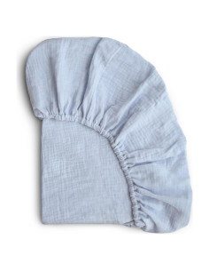 Sábana Ajustable de Muselina Mushie 100% Algodón 132x71cm Azul Bebé