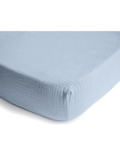 Sábana Ajustable de Muselina Mushie 100% Algodón 132x71cm Azul Bebé 2
