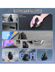 Ratón Inalámbrico A.JAZZ I300 Ergonómico Recargable 800/1200/1600 DPI 2