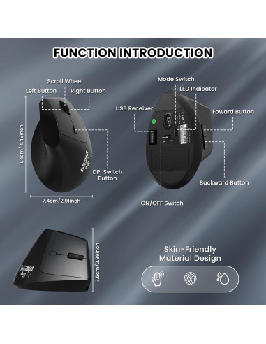 Ratón Inalámbrico A.JAZZ I300 Ergonómico Recargable 800/1200/1600 DPI