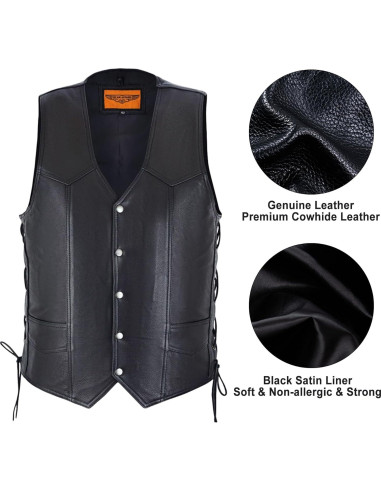 Chaleco de Cuero para Motocicleta Dream Apparel Negro 56