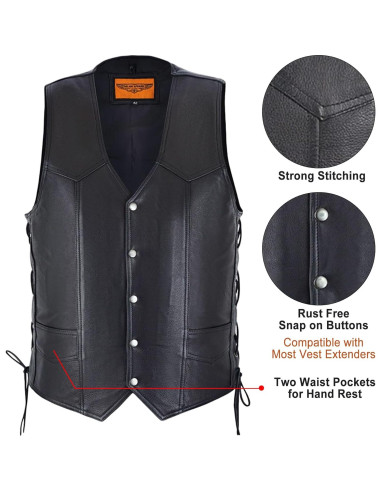 Chaleco de Cuero para Motocicleta Dream Apparel Negro 56