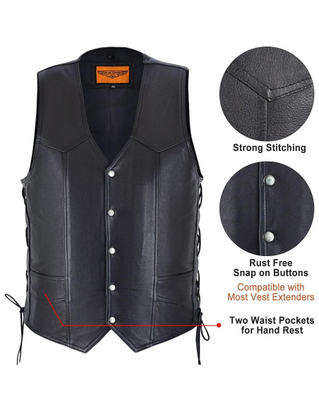 Chaleco de Cuero para Motocicleta Dream Apparel Negro 56