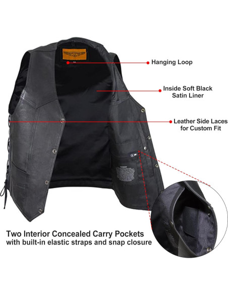 Chaleco de Cuero para Motocicleta Dream Apparel Negro 56