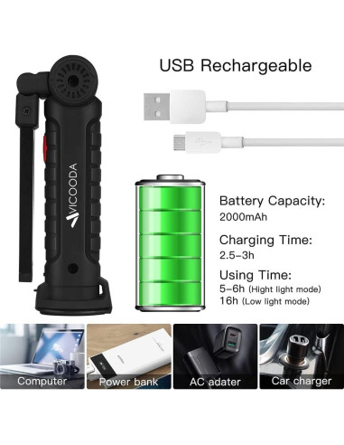 Linterna LED VICOODA Recargable 360 5 Modos 3 Paquetes