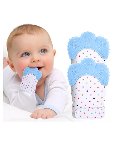2 Mitones de Silicona para Dentición Infantil Vicloon Azul