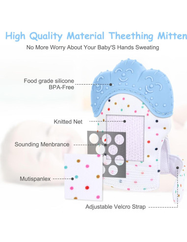 2 Mitones de Silicona para Dentición Infantil Vicloon Azul