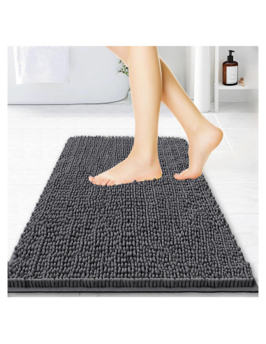 Alfombra de Baño BOANKODU Chenilla Gris Oscuro 58x38 cm