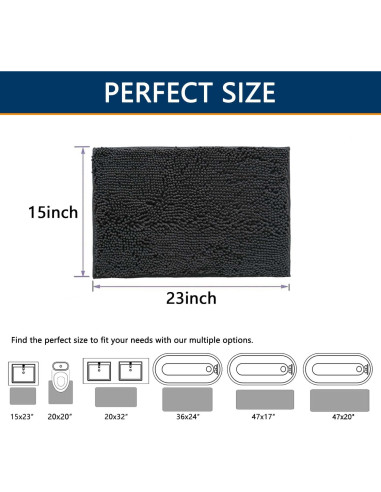 Alfombra de Baño BOANKODU Chenilla Gris Oscuro 58x38 cm