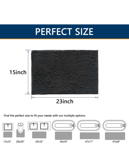 Alfombra de Baño BOANKODU Chenilla Gris Oscuro 58x38 cm