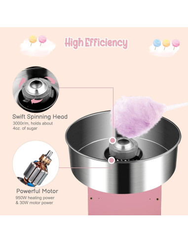 Máquina de Algodón de Azúcar 980W Rosa con Tazón 53 cm