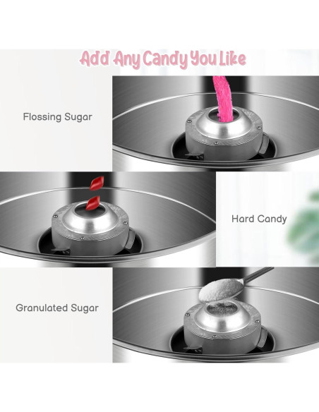 Máquina de Algodón de Azúcar 980W Rosa con Tazón 53 cm