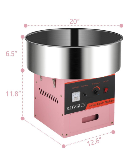 Máquina de Algodón de Azúcar 980W Rosa con Tazón 53 cm