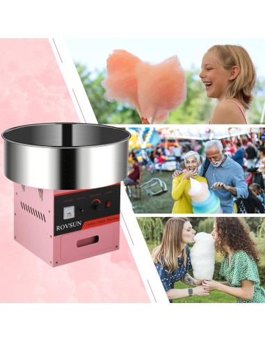 Máquina de Algodón de Azúcar 980W Rosa con Tazón 53 cm