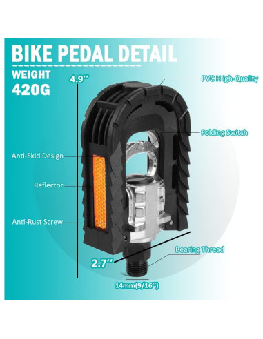 Pedales Plegables HANEVEAR 12.45x6.86cm Aluminio Antideslizantes