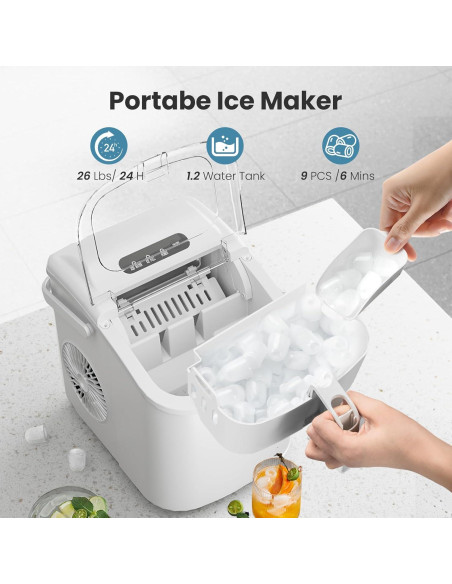 Máquina de Hielo AGLUCKY Portátil 11.79kg/24H Blanca