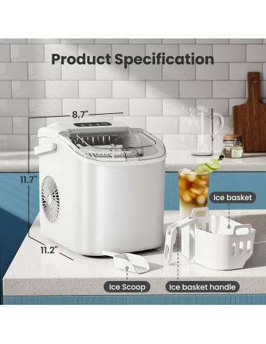 Máquina de Hielo AGLUCKY Portátil 11.79kg/24H Blanca