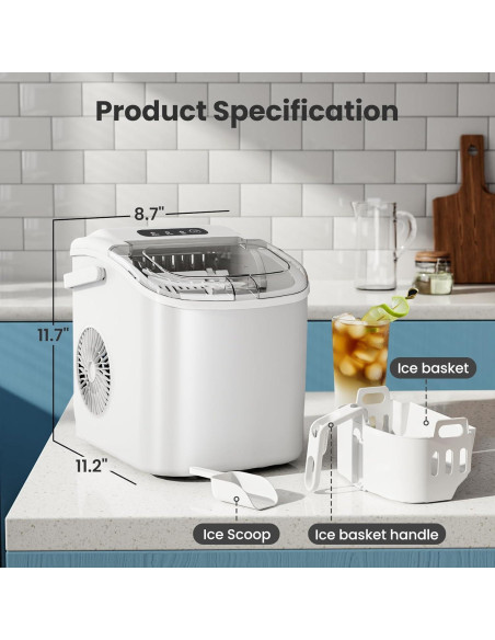 Máquina de Hielo AGLUCKY Portátil 11.79kg/24H Blanca