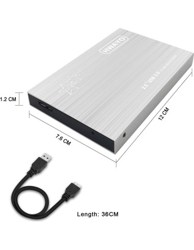 Disco Duro Externo Portátil HWAYO 750GB USB 3.0 Plata