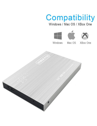 Disco Duro Externo Portátil HWAYO 750GB USB 3.0 Plata