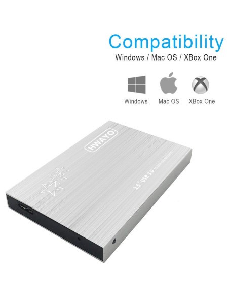 Disco Duro Externo Portátil HWAYO 750GB USB 3.0 Plata