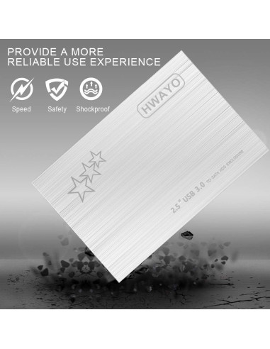 Disco Duro Externo Portátil HWAYO 750GB USB 3.0 Plata