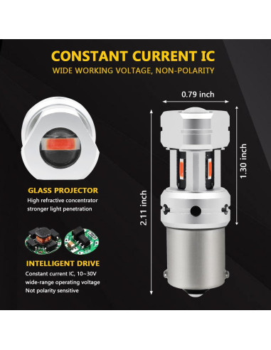 Bombillas LED Rojas PHINLION 1156 3600 Lúmenes Paquete de 2