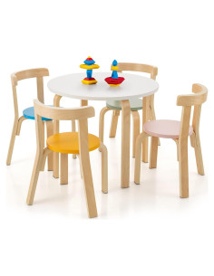 Conjunto de Mesa y Sillas para Niños Costzon 5 Piezas Madera
