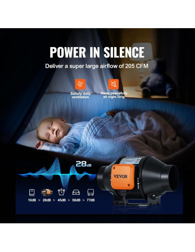Ventilador de Conducto VEVOR 4" 205 CFM Silencioso con Controlador