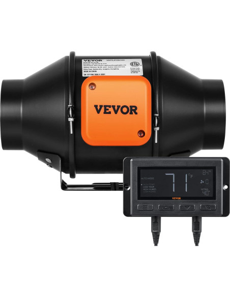 Ventilador de Conducto VEVOR 4" 205 CFM Silencioso con Controlador